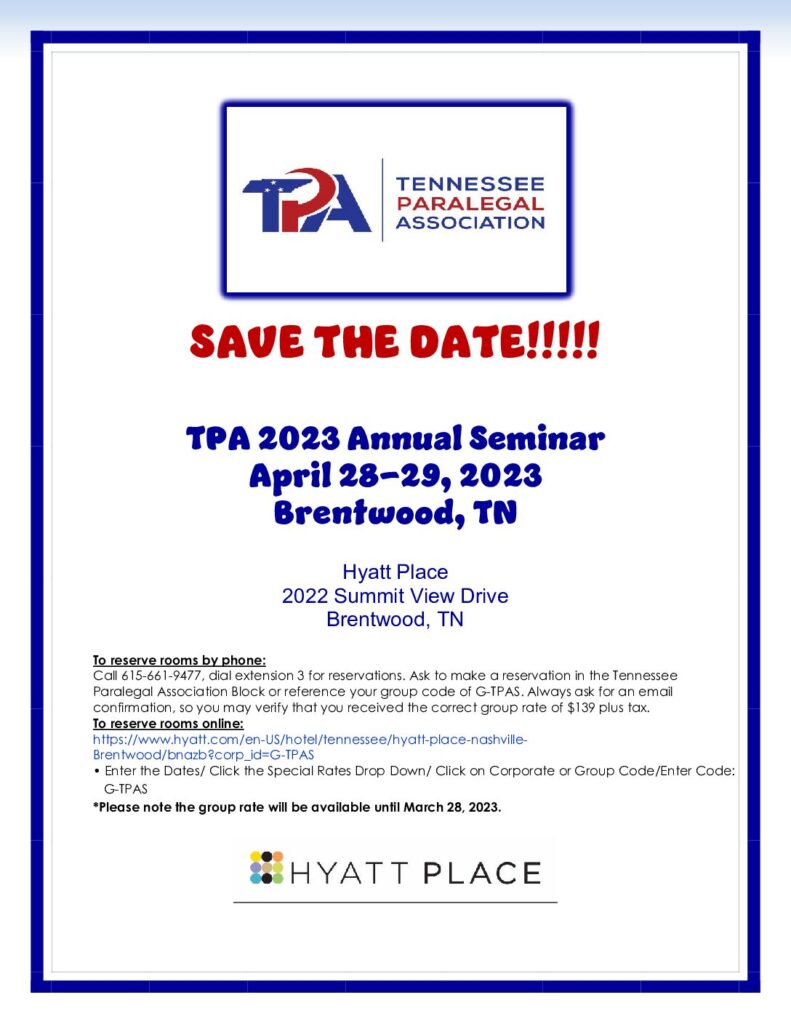SAVE THE DATE 4 - Tennessee Paralegal Association